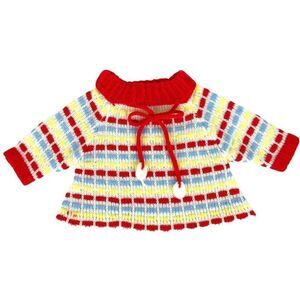 Acrylic Infant Sweater 0-3 mos Red Stripe Knit Bow Vintage 60s 70s Made In Korea